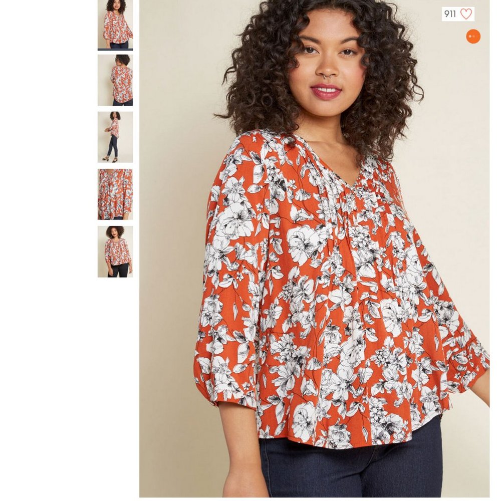 Modcloth Floral Signature Orange 3/4 Swing Top